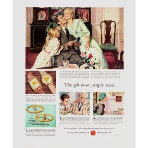 1950 Watchmakers of Switzerland Swiss Watch Vintage Print Ad Family Wall Art 50s
